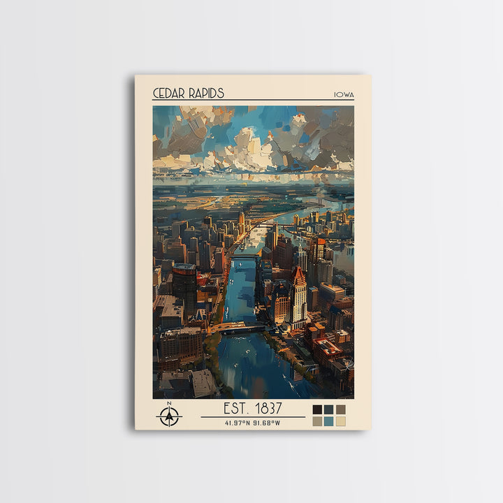 Cedar Rapids Travel Poster, Canvas Print, Travel Prints, Landscape Art, Travel Wall Decor, Living Room Wall Art, Retro Travel Poster