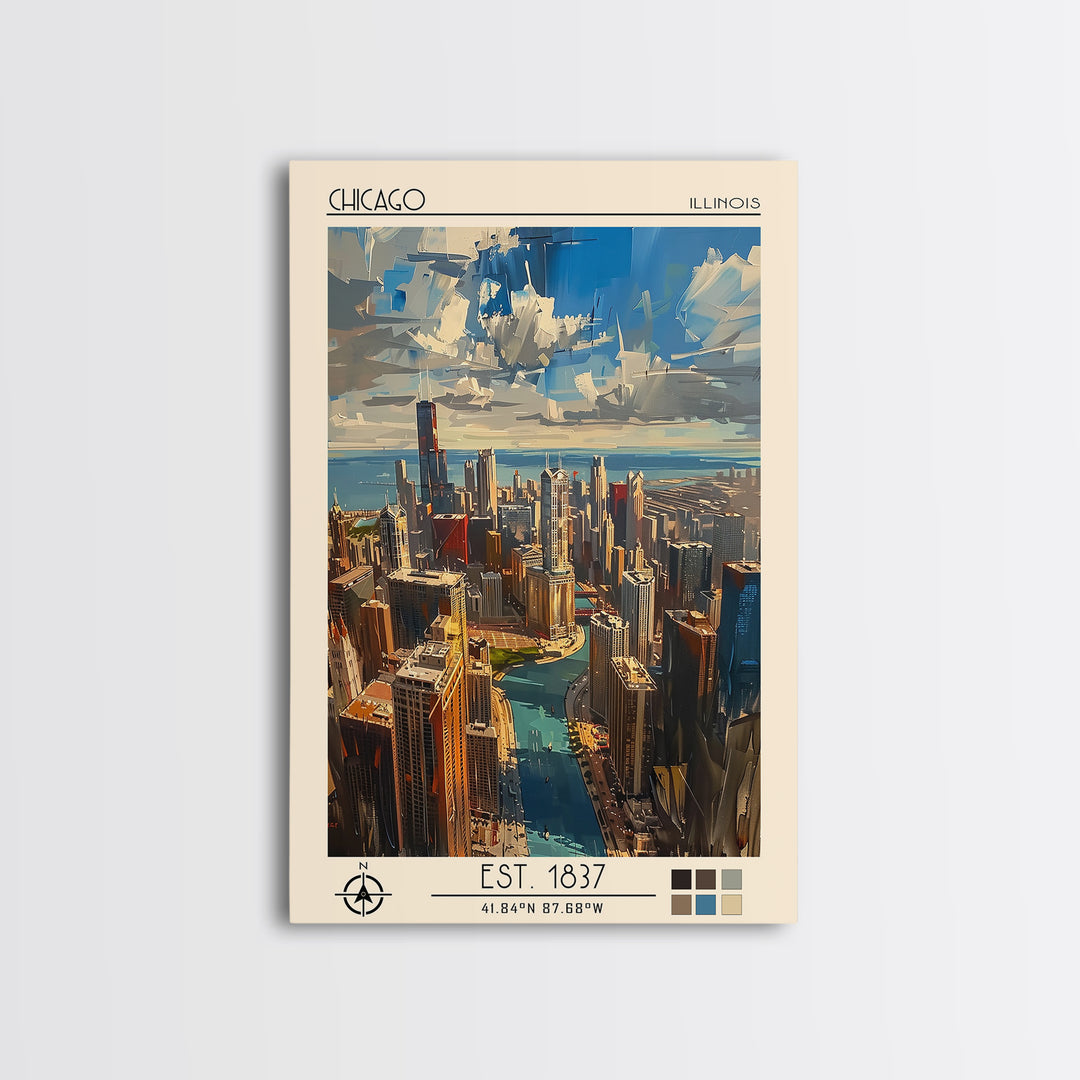 Chicago Travel Poster, Framed Canvas Print, City Art Print, Travel Wall Art, Poster Art, Travel Print, Travel Decor, Wanderlust Gift
