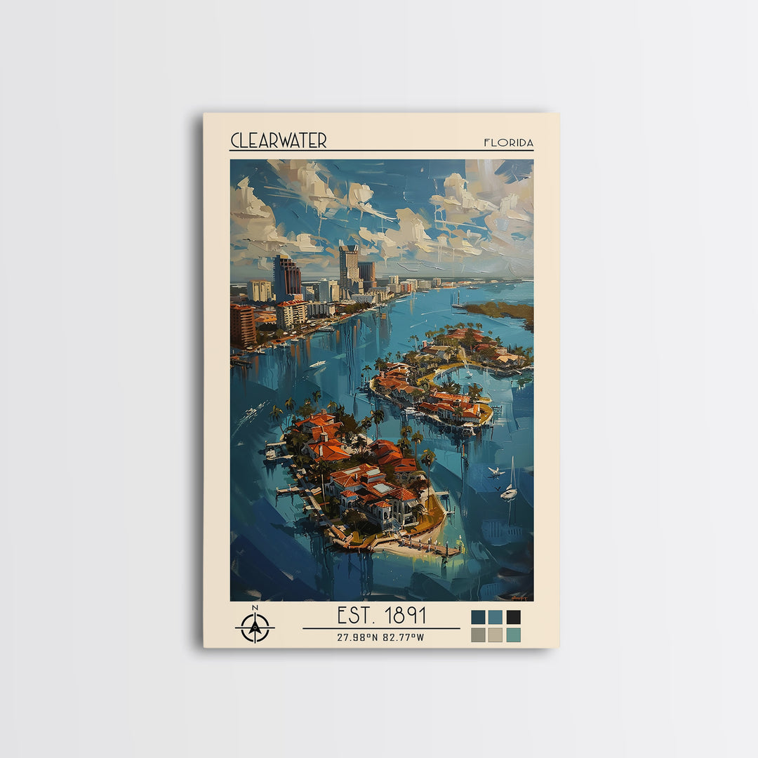 Clearwater Travel Poster, Canvas Print, Travel Art Print, Modern Wall Decor, Colorful Wall Art, Retro Travel Print, Gallery Wall Set