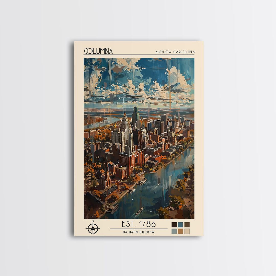 Columbia Travel Poster, Canvas Print, Travel Wall Art, City Wall Art, Poster Art, Travel Art Print, City Illustration, Travel Prints