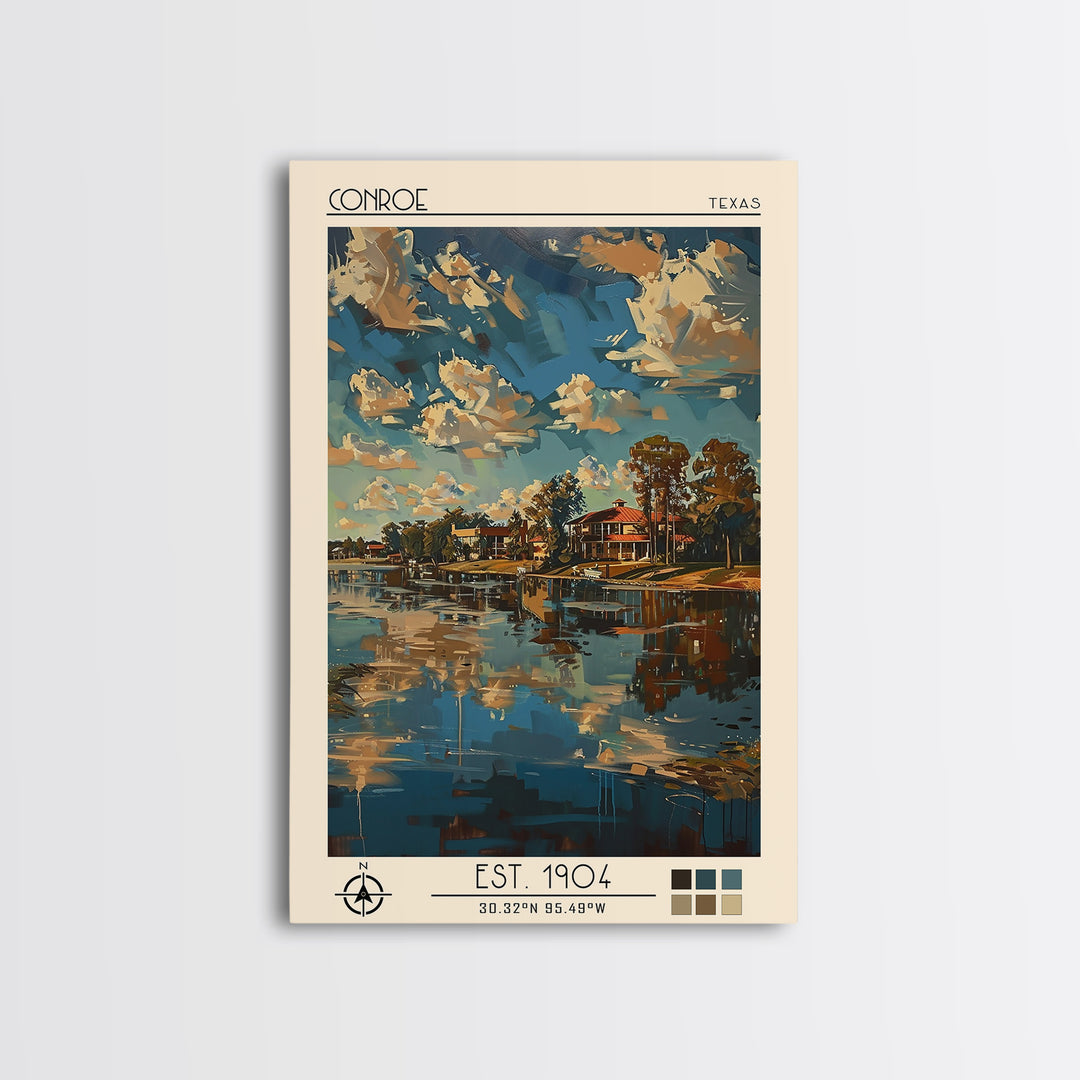 Conroe Travel Poster, Canvas Print, Retro Wall Art, Travel Print, Mid Century Wall Art, Vintage Travel, Poster Art, Travel Art Print