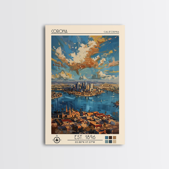 Corona Travel Poster, Framed Canvas Print, Travel Prints, Landscape Art, Fine Art Print, Art Print, Mid Century Wall Art, Poster Art