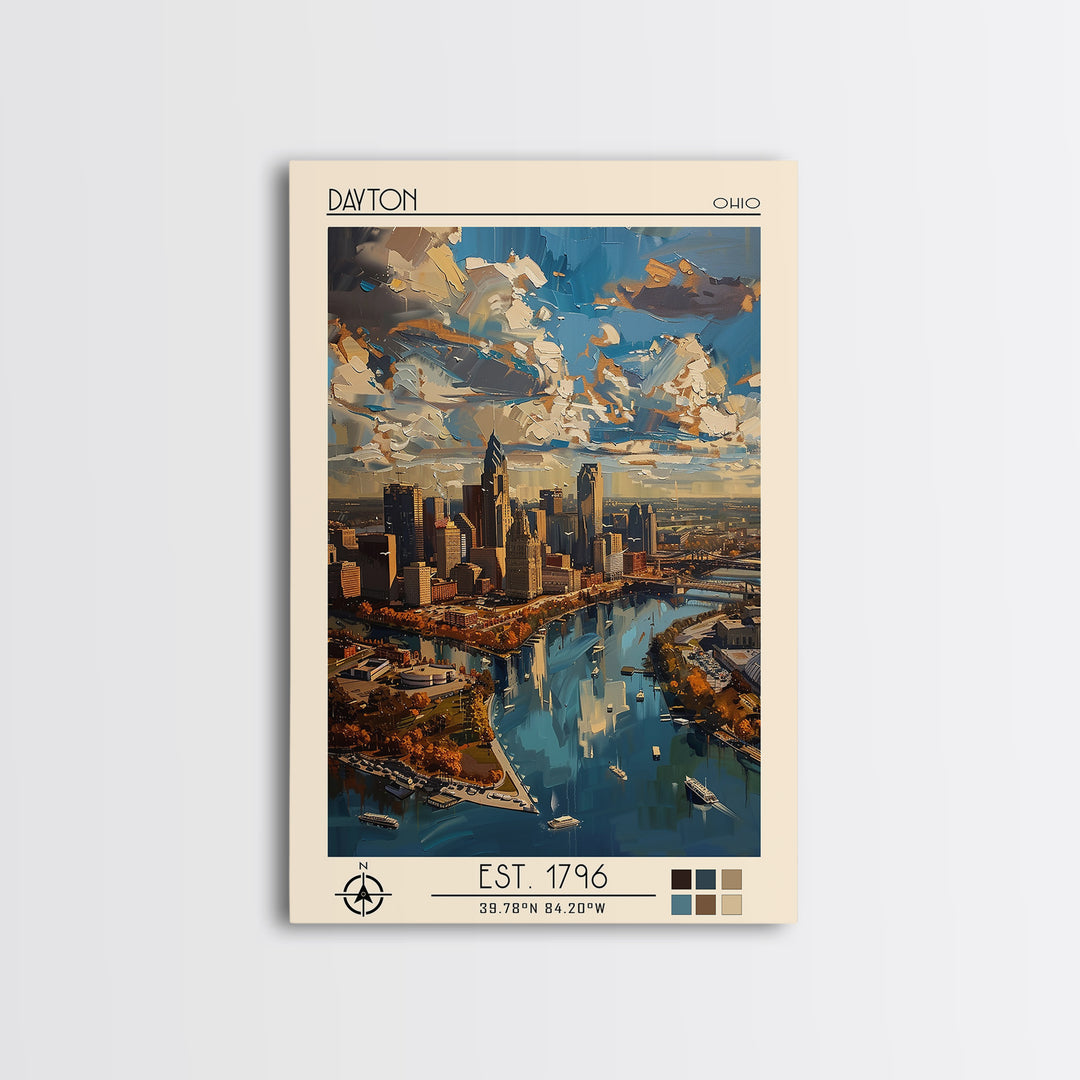 Dayton Travel Poster, Canvas Print, Travel Wall Art, City Wall Art, Colorful Wall Art, Travel Prints, Home Decor, City Travel Poster