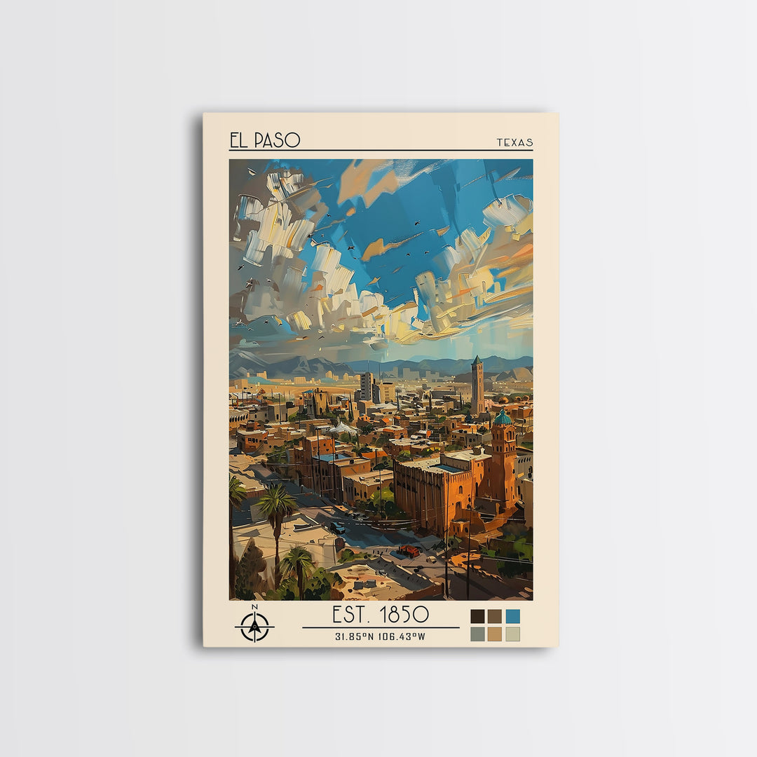 El Paso Travel Poster, Canvas Print, City Travel Poster, Vintage City Poster, Vintage Travel Art, Living Room Wall Art, Poster Print