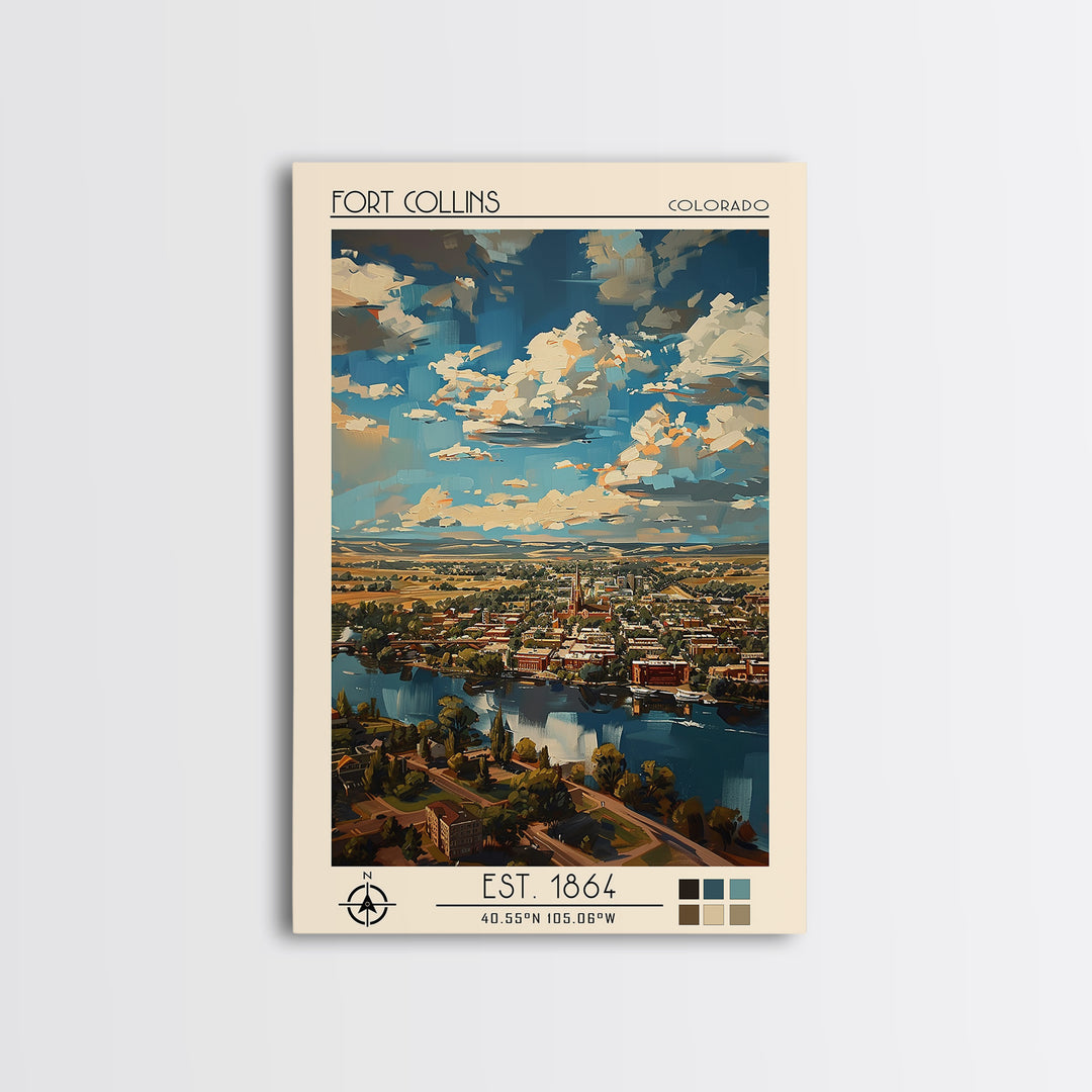 Fort Collins Travel Poster, Canvas Print, City Travel Poster, Travel Wall Decor, Modern Wall Decor, Gallery Wall Set, City Art Print