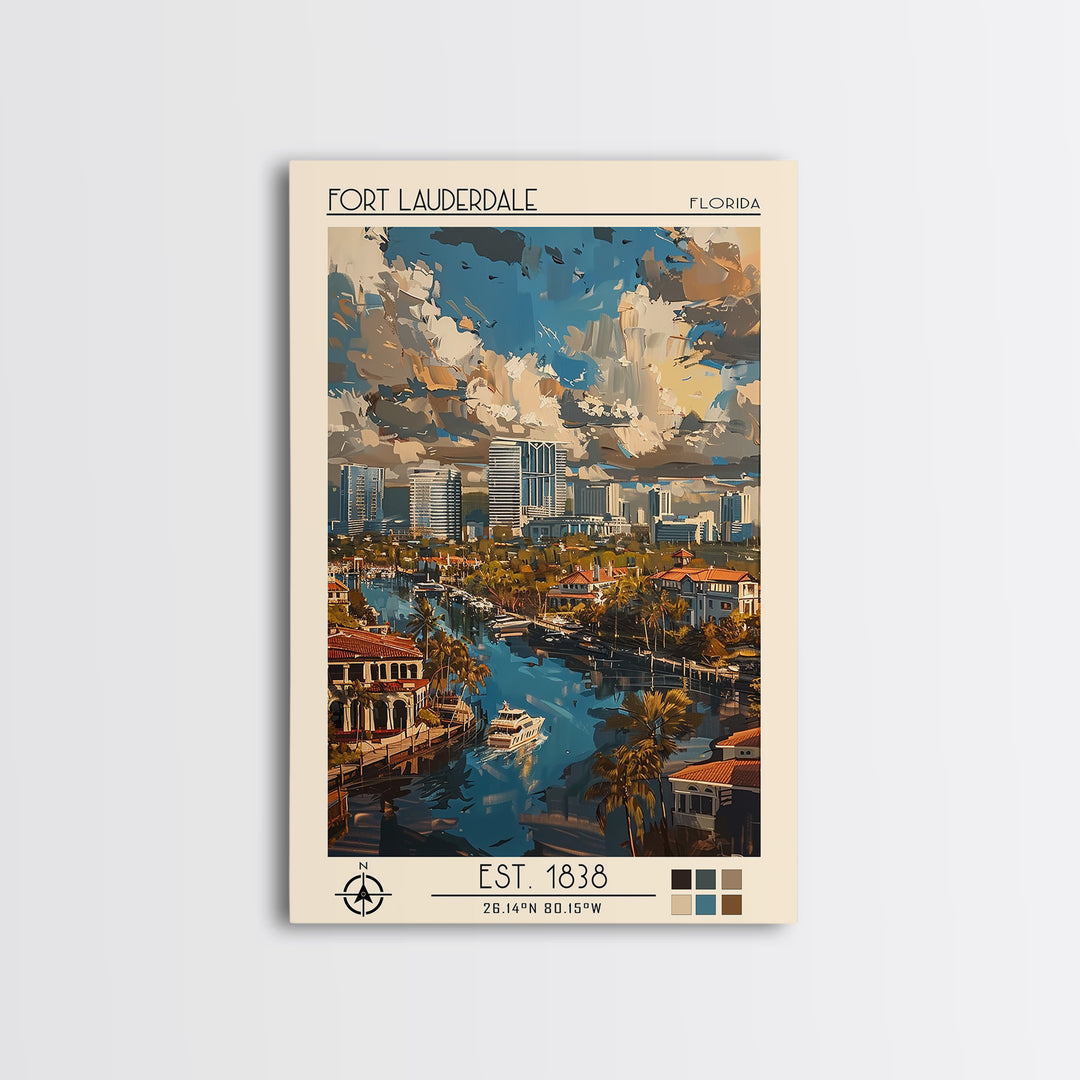 Fort Lauderdale Travel Poster, Canvas Print, City Art Print, Travel Wall Art, Living Room Wall Art, Minimalist Poster, Landscape Art