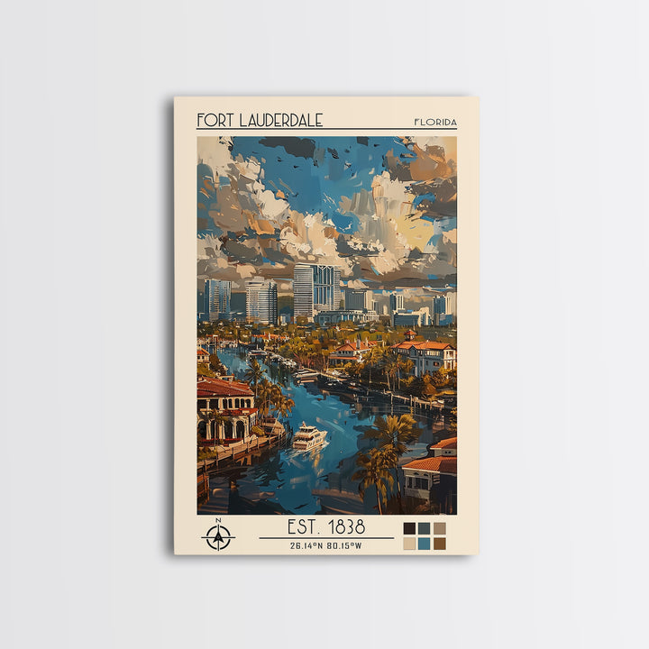 Fort Lauderdale Travel Poster, Canvas Print, City Art Print, Travel Wall Art, Living Room Wall Art, Minimalist Poster, Landscape Art