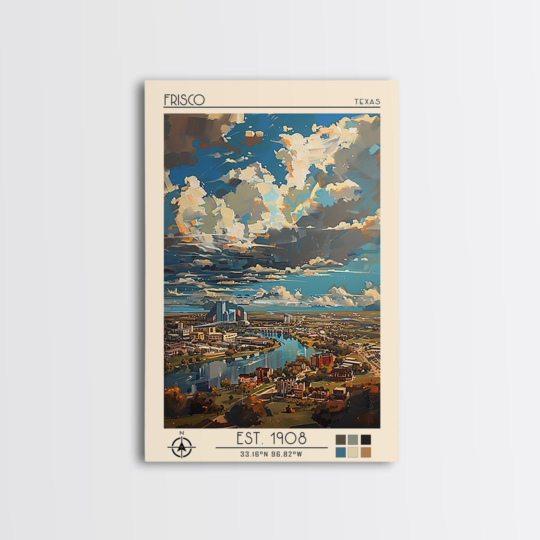 Frisco Travel Poster, Framed Canvas Print, City Travel Poster, Vintage City Poster, Landscape Art, Vintage Travel Art, City Wall Art