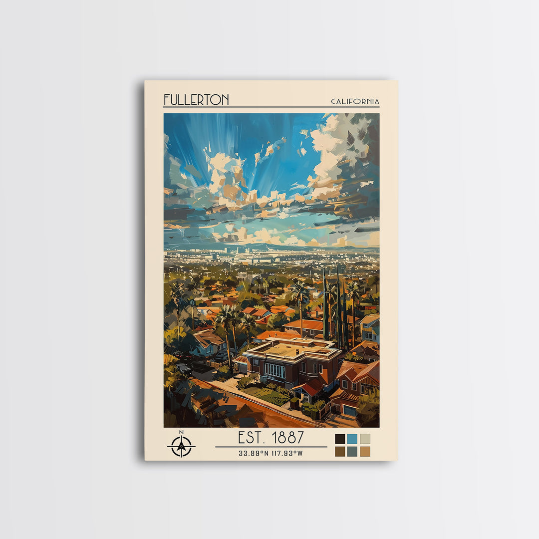 Fullerton Travel Poster, Framed Canvas Print, City Travel Poster, Travel Wall Art, Home Office Decor, Travel Prints, Wanderlust Gift