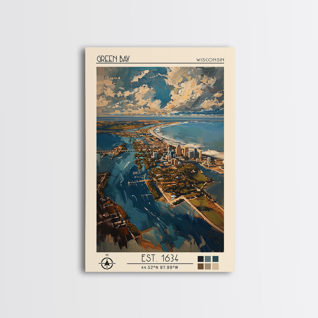 Green Bay Travel Poster, Framed Canvas Print, City Travel Poster, Travel Wall Decor, Travel Prints, Retro Travel Print, Poster Print