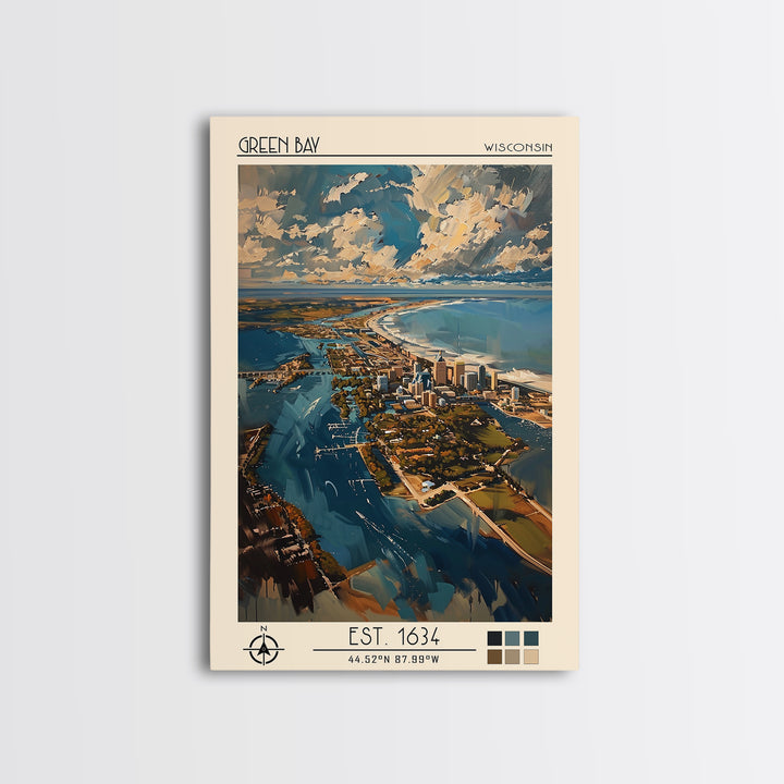 Green Bay Travel Poster, Framed Canvas Print, City Travel Poster, Travel Wall Decor, Travel Prints, Retro Travel Print, Poster Print