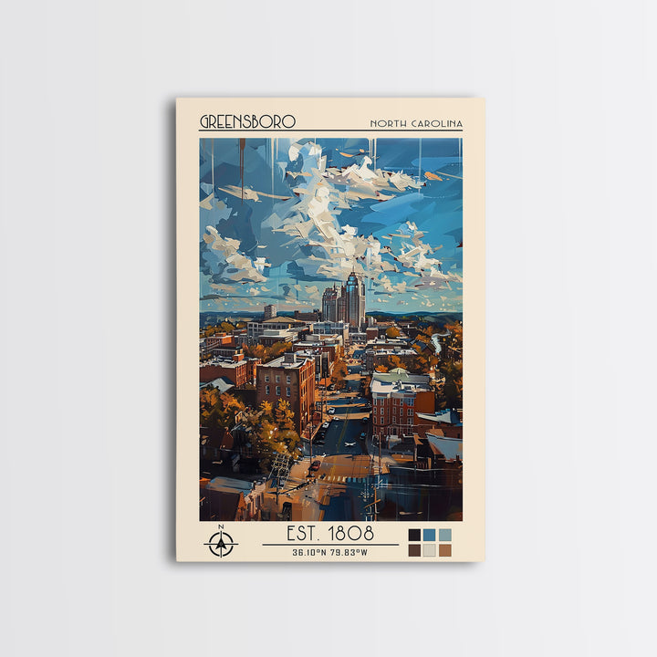 Greensboro Travel Poster, Canvas Print, Travel Prints, Landscape Art, Retro Wall Art, Travel Posters, Travel Art Print, Poster Print