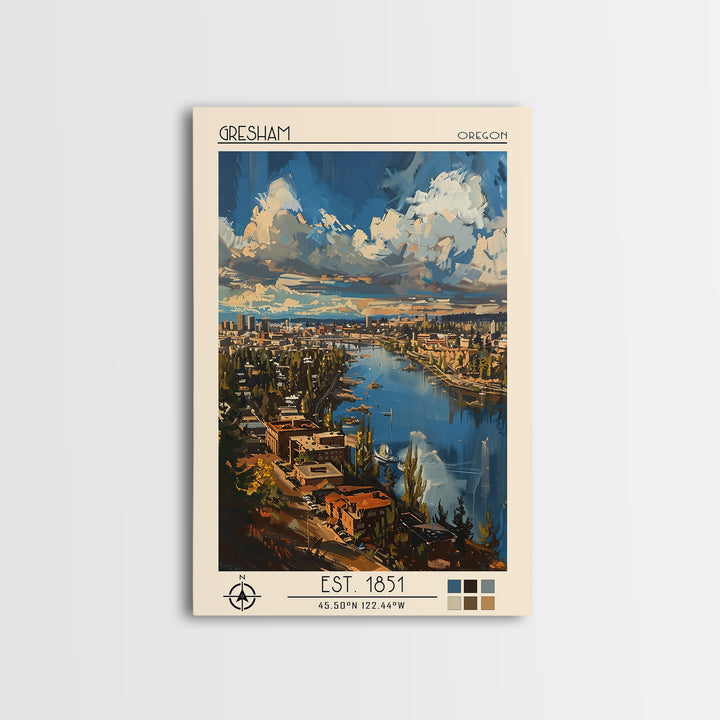 Gresham Travel Poster, Framed Canvas Print, Retro Wall Art, Travel Print, Travel Wall Decor, Retro Travel Poster, City Travel Poster