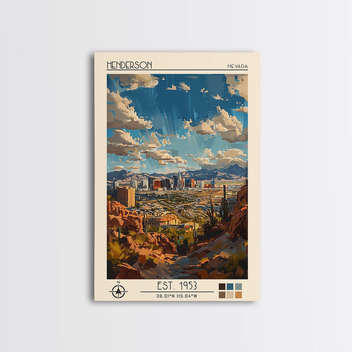 Henderson Travel Poster, Framed Canvas Print, City Art Print, Travel Wall Art, City Illustration, City Travel Poster, Vintage Poster