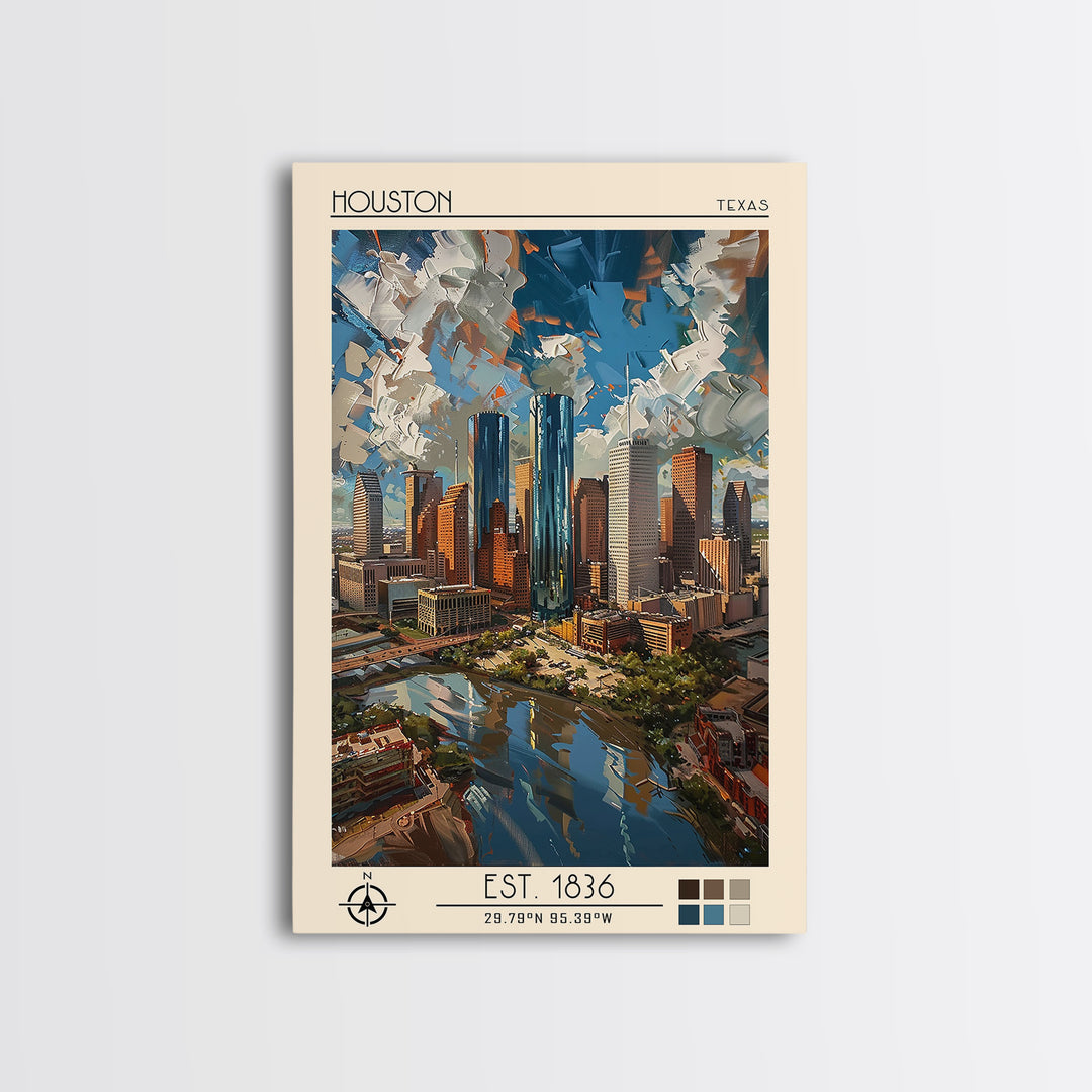 Houston Travel Poster, Framed Canvas Print, Poster Print, Travel Wall Art, Art Print, Travel Decor, Poster Art, Living Room Wall Art