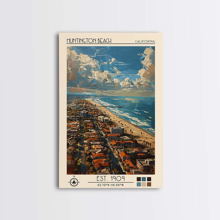 Huntington Beach Travel Poster, Canvas Print, City Art Print, Travel Wall Art, Vintage Poster, Vintage City Poster, Travel Art Print