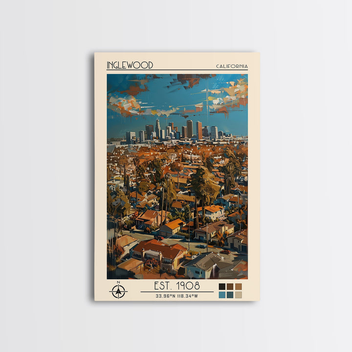 Inglewood Travel Poster, Framed Canvas Print, Poster Print, Travel Wall Art, Modern Wall Decor, Retro Travel Print, Travel Art Print