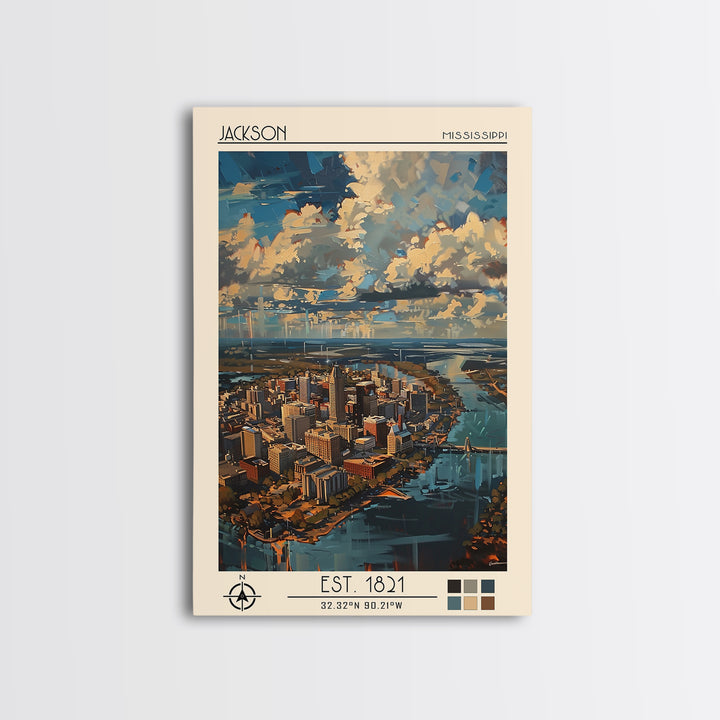 Jackson Travel Poster, Framed Canvas Print, City Travel Poster, Travel Wall Art, Retro Travel Print, Colorful Wall Art, Travel Print