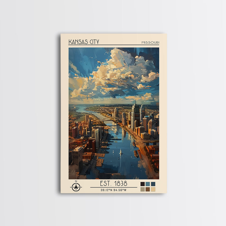 Kansas City Travel Poster, Framed Canvas Print, Poster Print, Travel Wall Art, Travel Decor, Living Room Wall Art, Home Office Decor