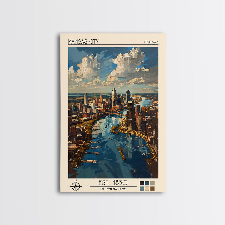 Kansas City Missouri Travel Poster, Canvas Print, Retro Travel Poster, City Wall Art, Vintage Posters, Landscape Art, Fine Art Print