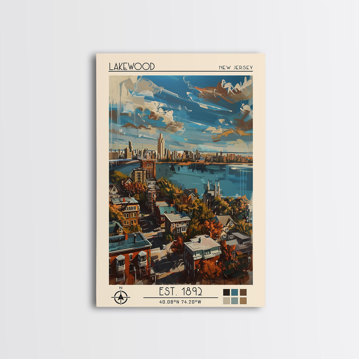 Lakewood New Jersey Travel Poster, Framed Canvas Print, City Travel Poster, Travel Wall Art, Living Room Wall Art, City Illustration