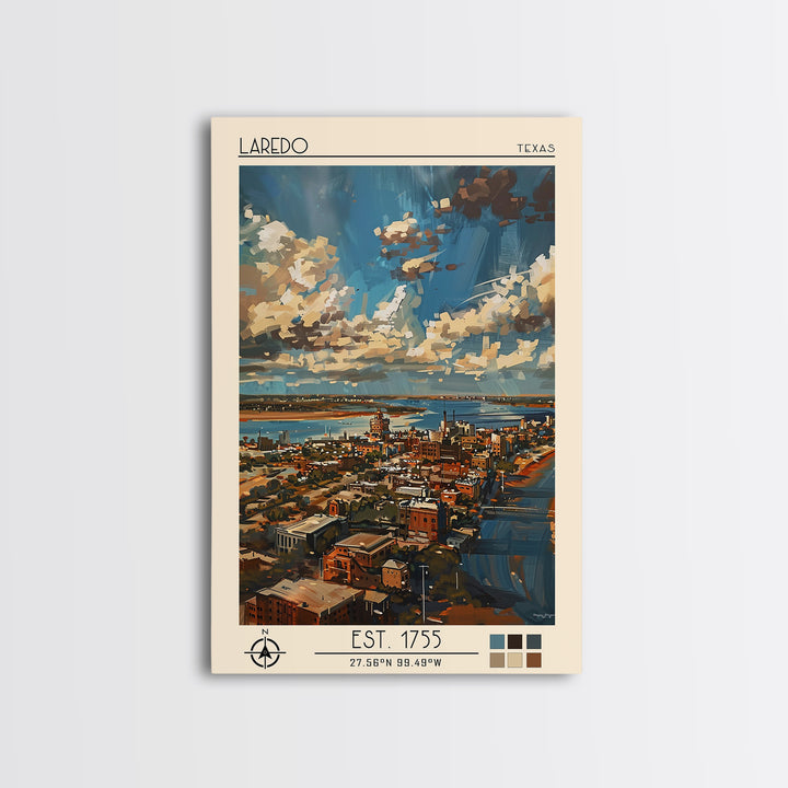 Laredo Travel Poster, Framed Canvas Print, Travel Prints, Landscape Art, Vintage Poster, Fine Art Print, City Illustration, Wall Art