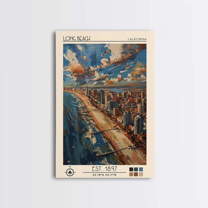 Long Beach Travel Poster, Framed Canvas Print, City Art Print, Travel Wall Art, City Travel Poster, Retro Travel Print, Poster Print