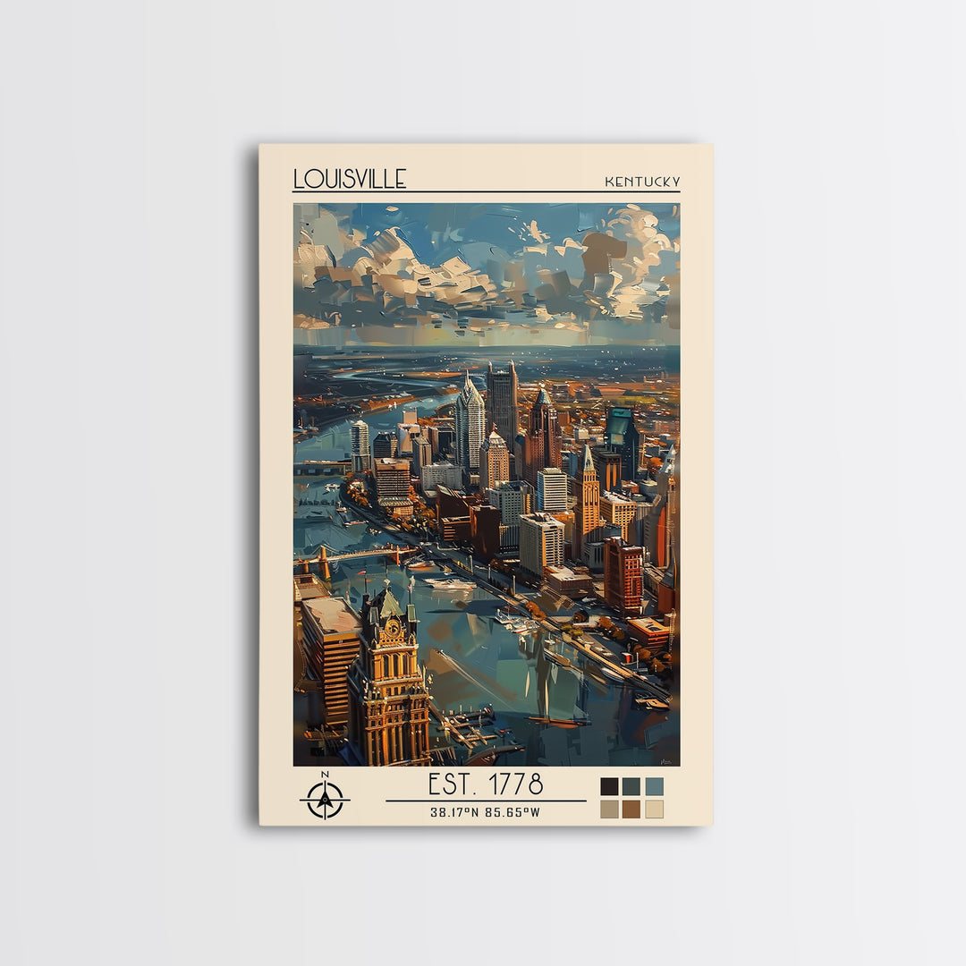 Louisville Travel Poster, Canvas Print, Poster Print, Travel Wall Art, City Illustration, Mid Century Wall Art, Living Room Wall Art