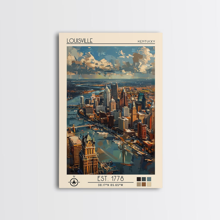 Louisville Travel Poster, Canvas Print, Poster Print, Travel Wall Art, City Illustration, Mid Century Wall Art, Living Room Wall Art