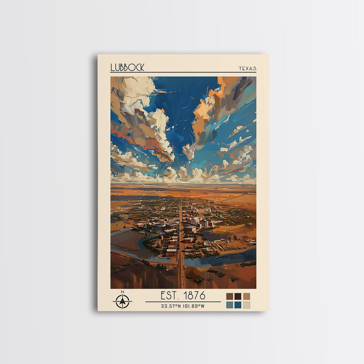 Lubbock Travel Poster, Canvas Print, Vintage Travel Print, City Wall Art, Mid Century Wall Art, Travel Wall Art, Retro Travel Poster
