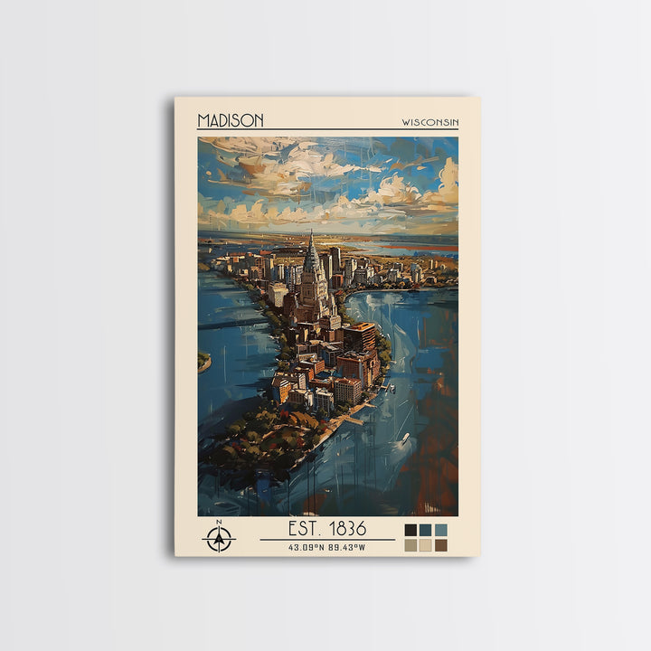 Madison Travel Poster, Framed Canvas Print, City Travel Poster, Vintage City Poster, Wall Art, Travel Posters, Art Print, Poster Art