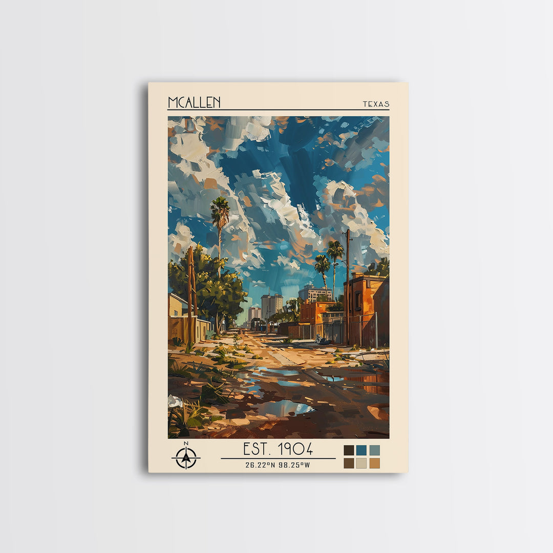 McAllen Travel Poster, Canvas Print, Retro Travel Poster, City Wall Art, City Travel Poster, Mid Century Wall Art, City Illustration