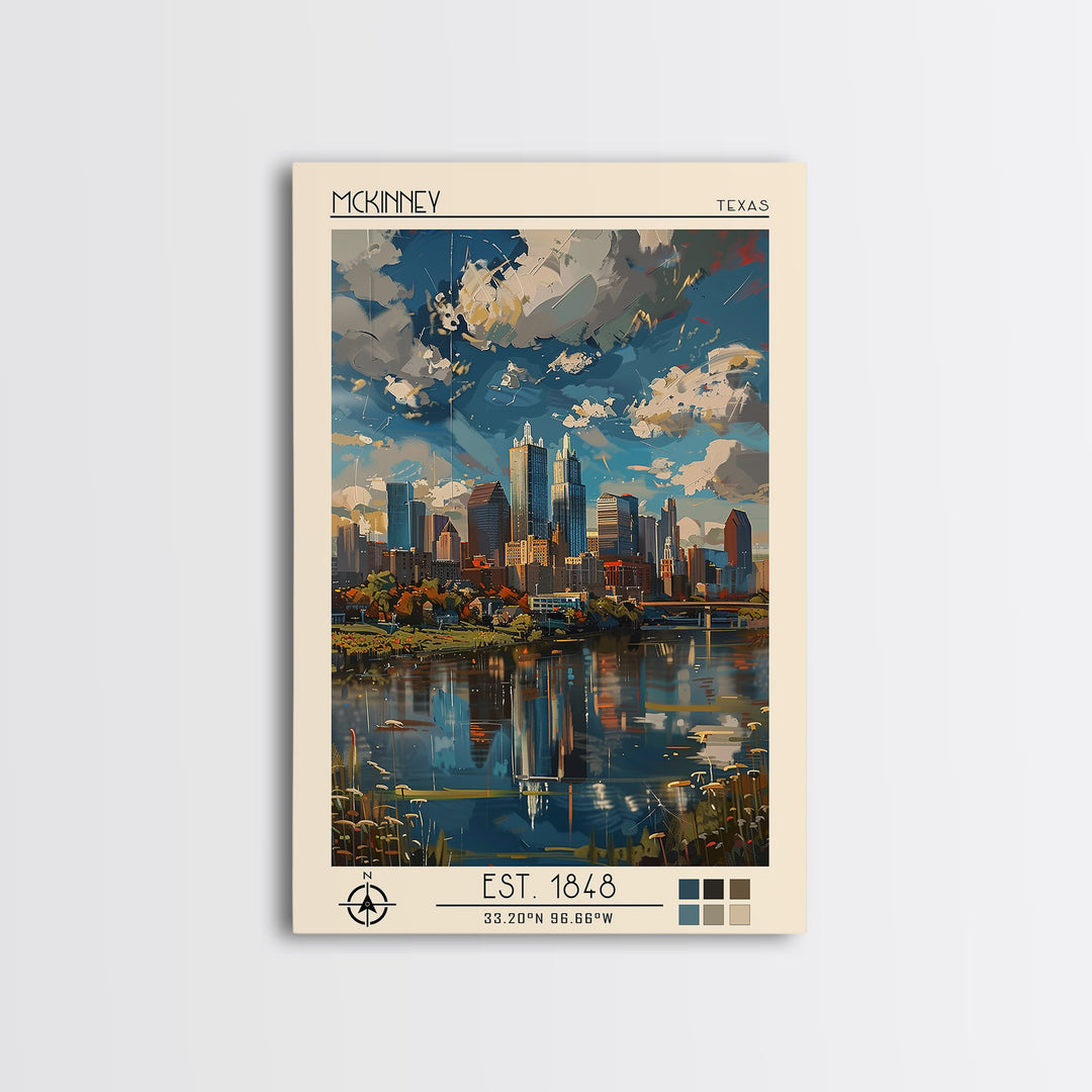 McKinney Travel Poster, Framed Canvas Print, City Travel Poster, Vintage City Poster, City Art Print, Wanderlust Gift, City Wall Art