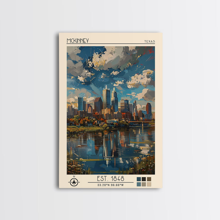 McKinney Travel Poster, Framed Canvas Print, City Travel Poster, Vintage City Poster, City Art Print, Wanderlust Gift, City Wall Art