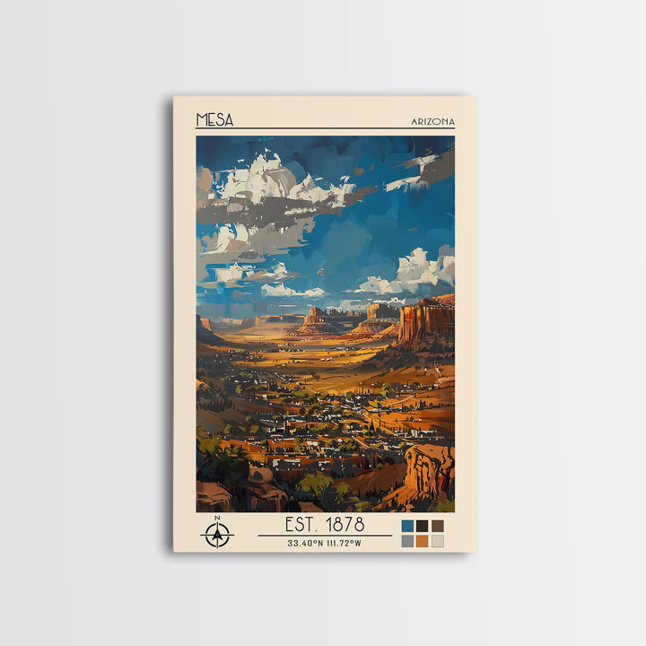 Mesa Travel Poster, Canvas Print, Poster Print, Travel Wall Art, City Illustration, Retro Wall Art, Modern Wall Decor, City Wall Art