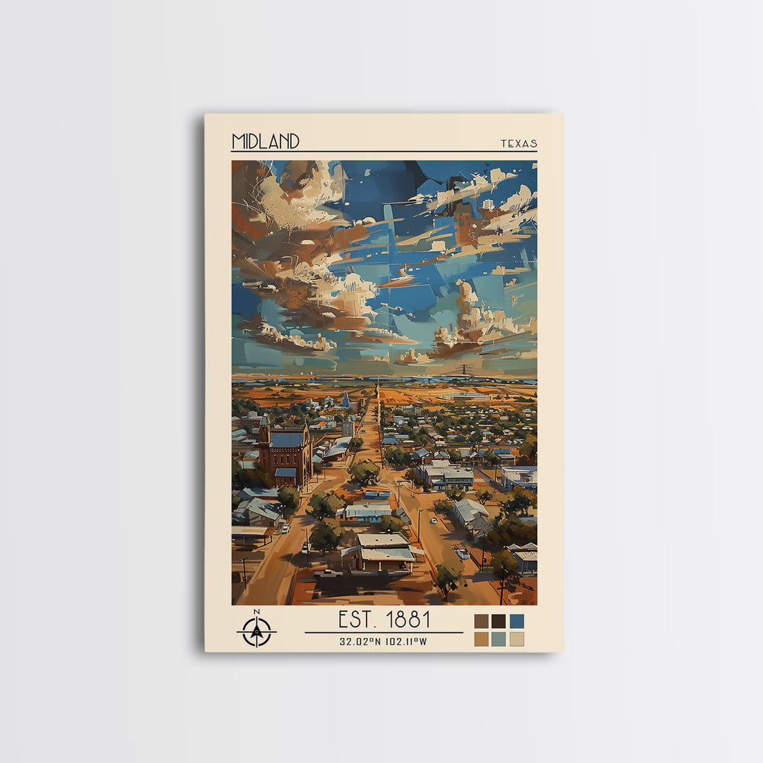 Midland Travel Poster, Canvas Print, Retro Wall Art, Travel Print, Travel Posters, Landscape Art, City Travel Poster, City Art Print