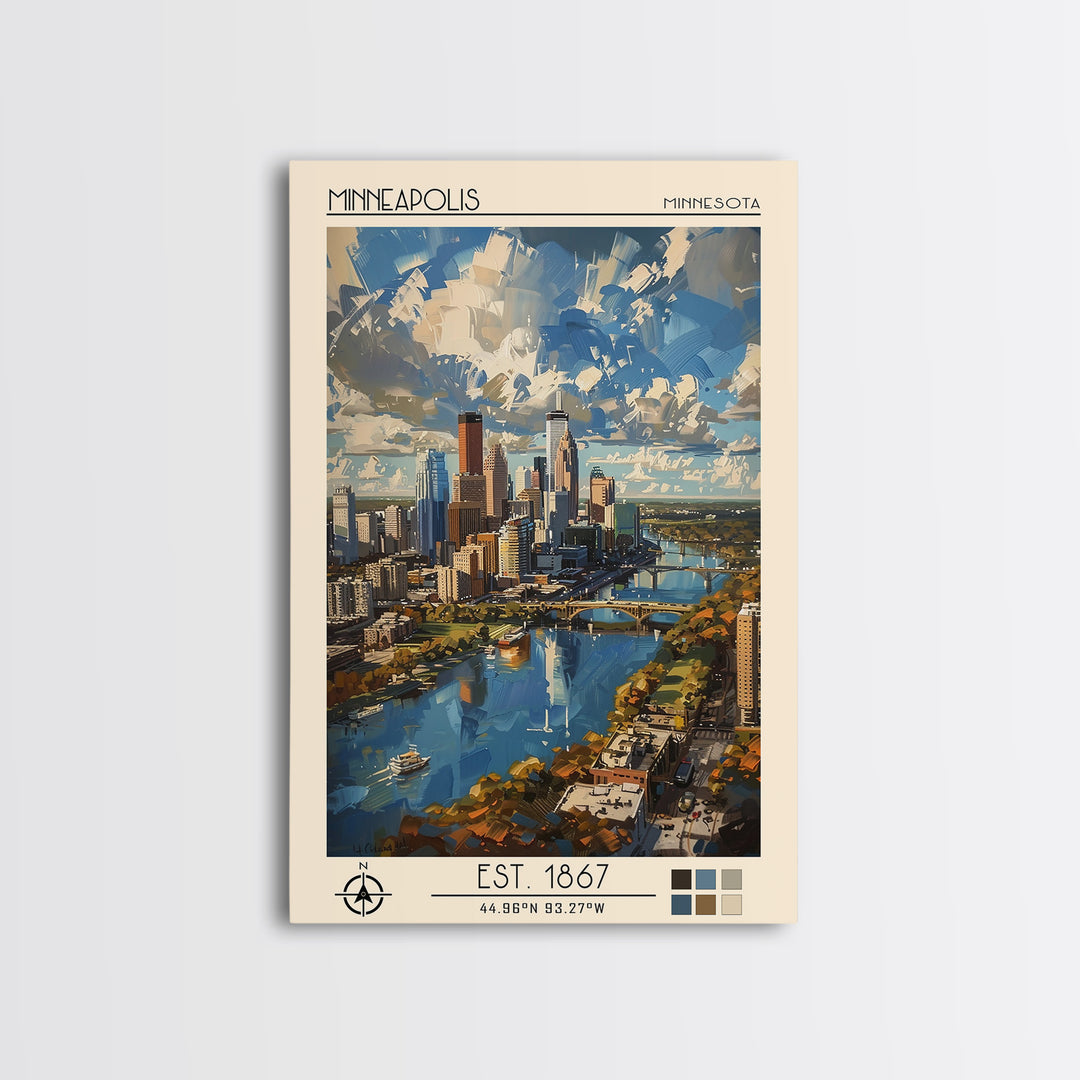 Minneapolis Travel Poster, Framed Canvas Print, Travel Wall Art, City Wall Art, City Travel Poster, Vintage Poster, Travel Art Print