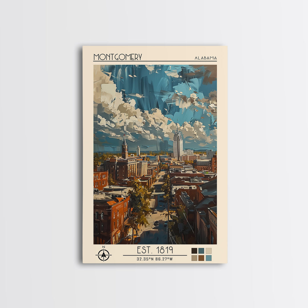 Montgomery Travel Poster, Framed Canvas Print, Travel Wall Decor, Minimalist Poster, Travel Prints, Home Office Decor, City Wall Art