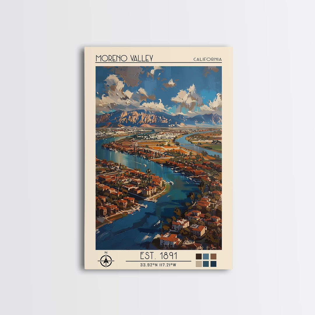 Moreno Valley Travel Poster, Framed Canvas Print, City Travel Poster, Travel Wall Decor, Poster Art, Travel Prints, Gallery Wall Set