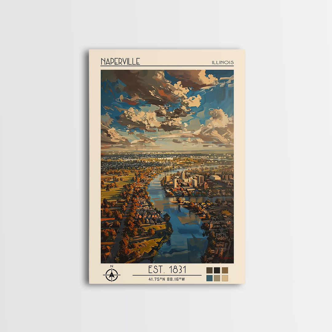 Naperville Travel Poster, Framed Canvas Print, Travel Prints, Landscape Art, Travel Wall Decor, Gallery Wall Set, Retro Travel Print