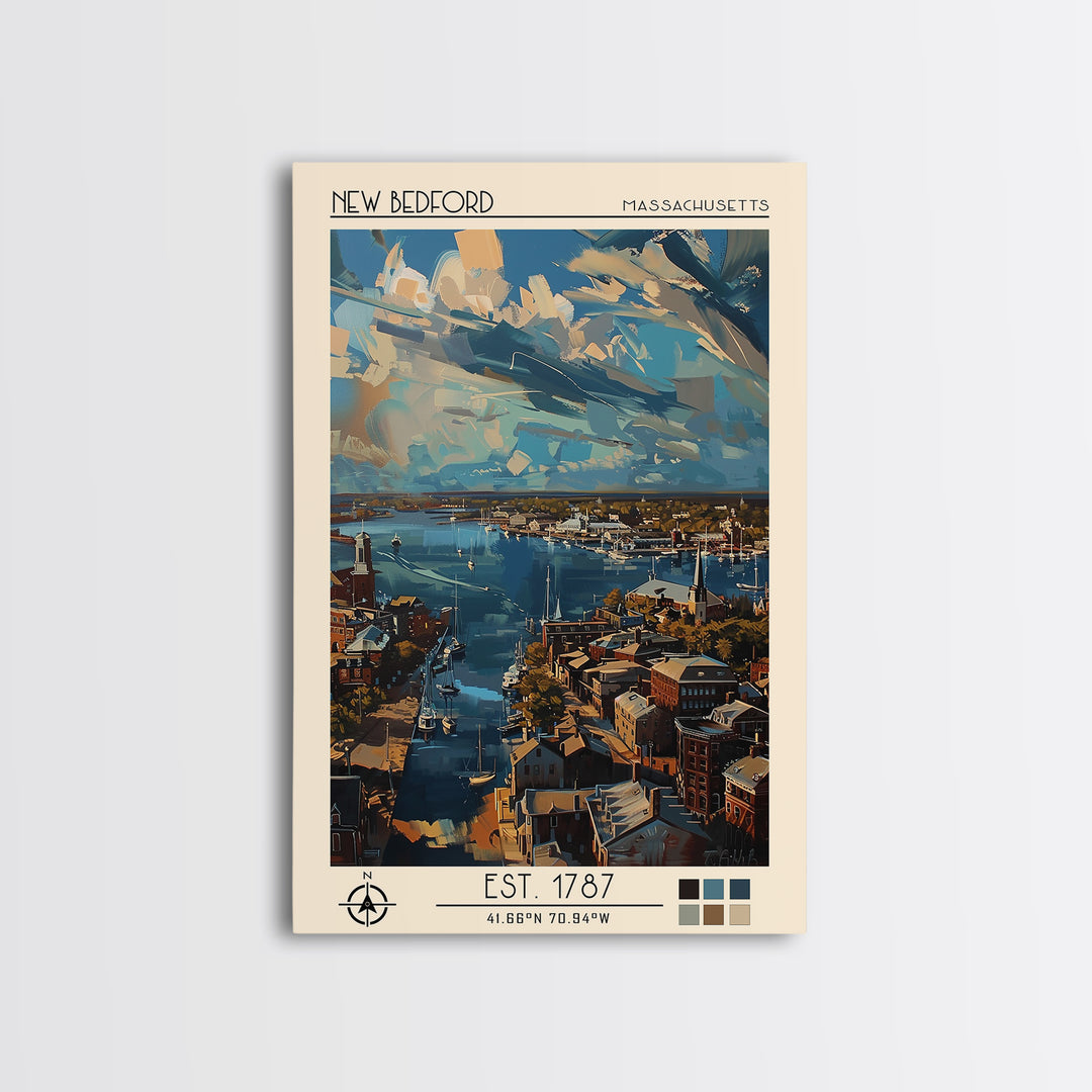 New Bedford Travel Poster, Framed Canvas Print, Travel Art Print, Modern Wall Decor, Home Office Decor, Fine Art Print, Poster Print