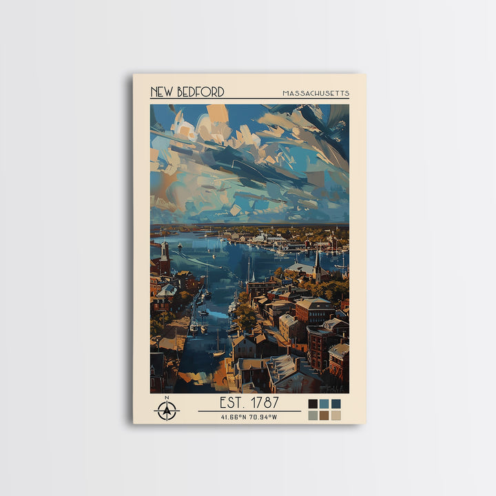 New Bedford Travel Poster, Framed Canvas Print, Travel Art Print, Modern Wall Decor, Home Office Decor, Fine Art Print, Poster Print