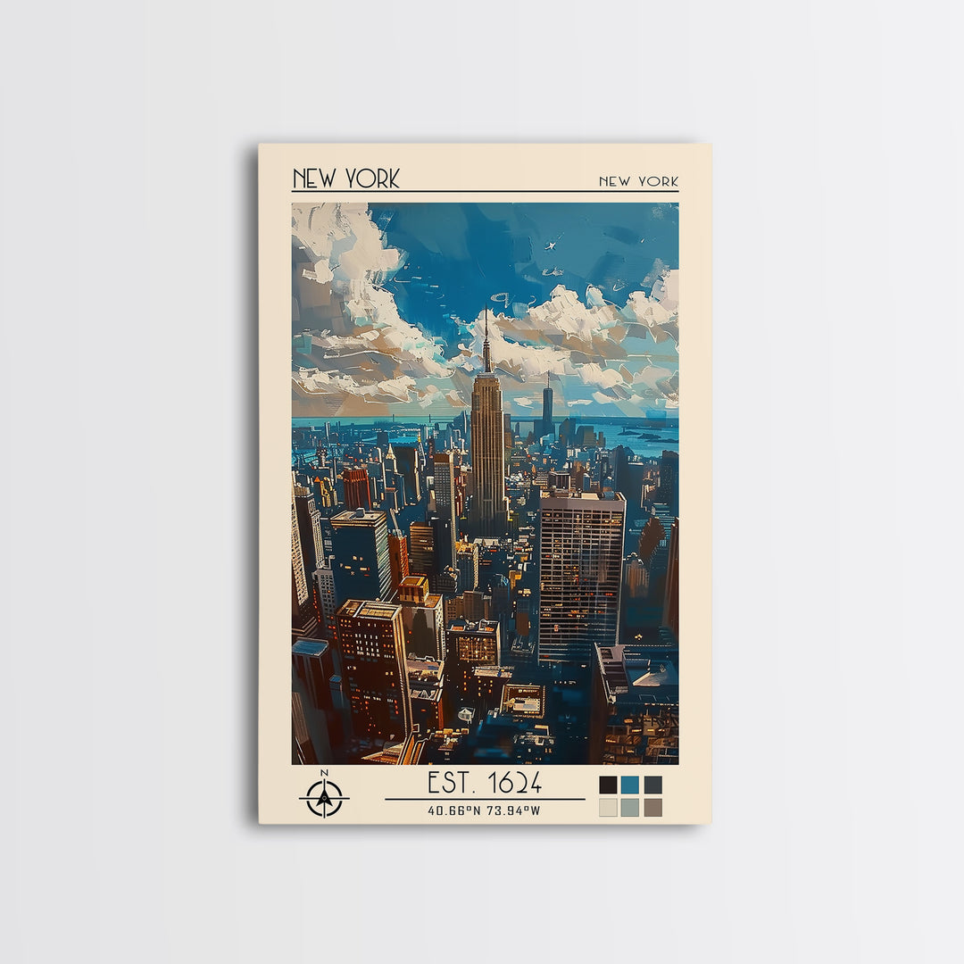 New York Travel Poster, Framed Canvas Print, Travel Wall Art, City Wall Art, Retro Travel Poster, Retro Travel Print, Retro Wall Art