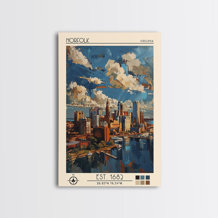 Norfolk Travel Poster, Framed Canvas Print, City Travel Poster, Travel Wall Art, Travel Wall Decor, Modern Wall Decor, City Wall Art