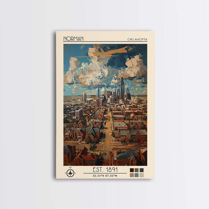 Norman Travel Poster, Framed Canvas Print, Vintage Travel Print, City Wall Art, Vintage Posters, Travel Wall Art, Retro Travel Print