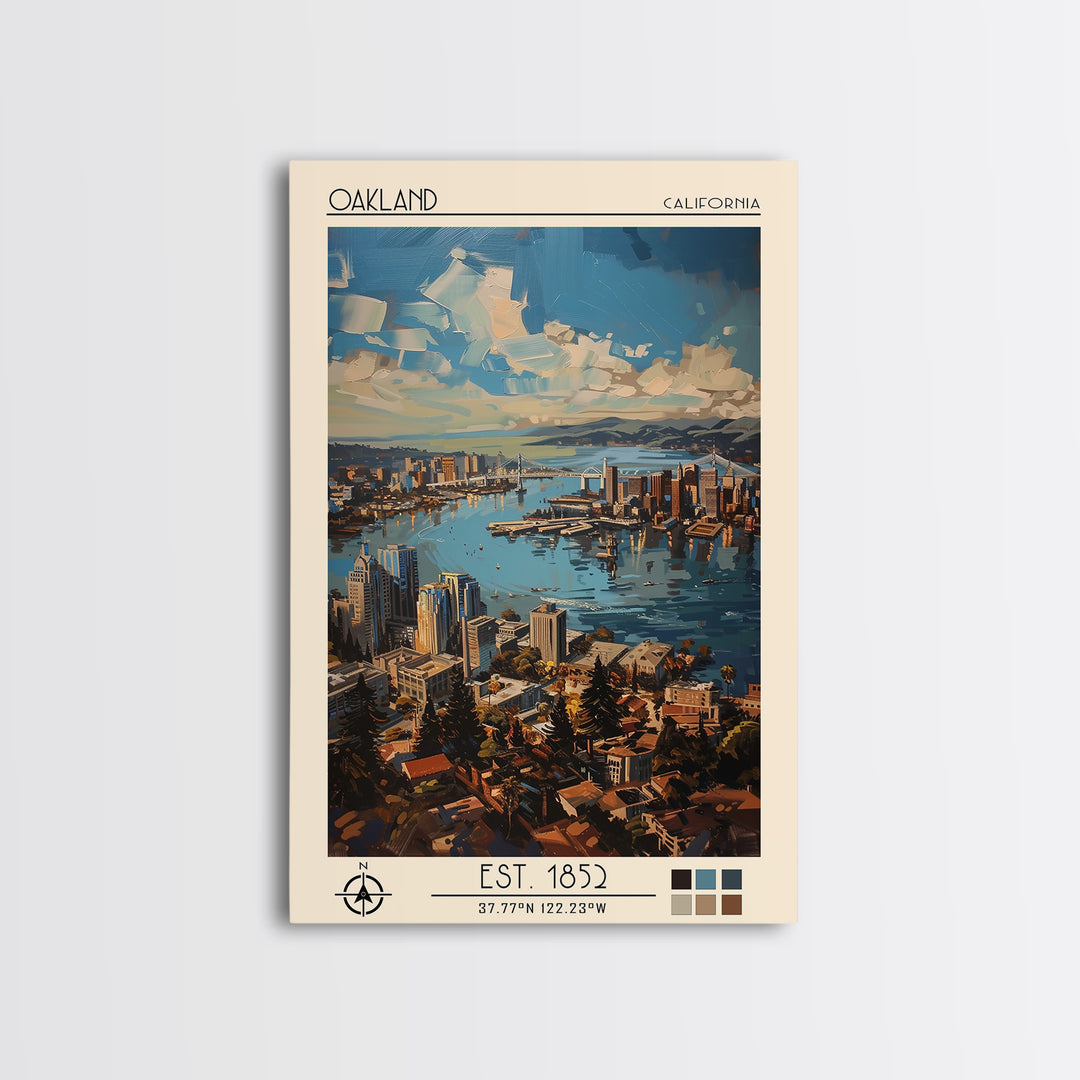 Oakland Travel Poster, Framed Canvas Print, City Art Print, Travel Wall Art, City Illustration, Colorful Wall Art, Home Office Decor