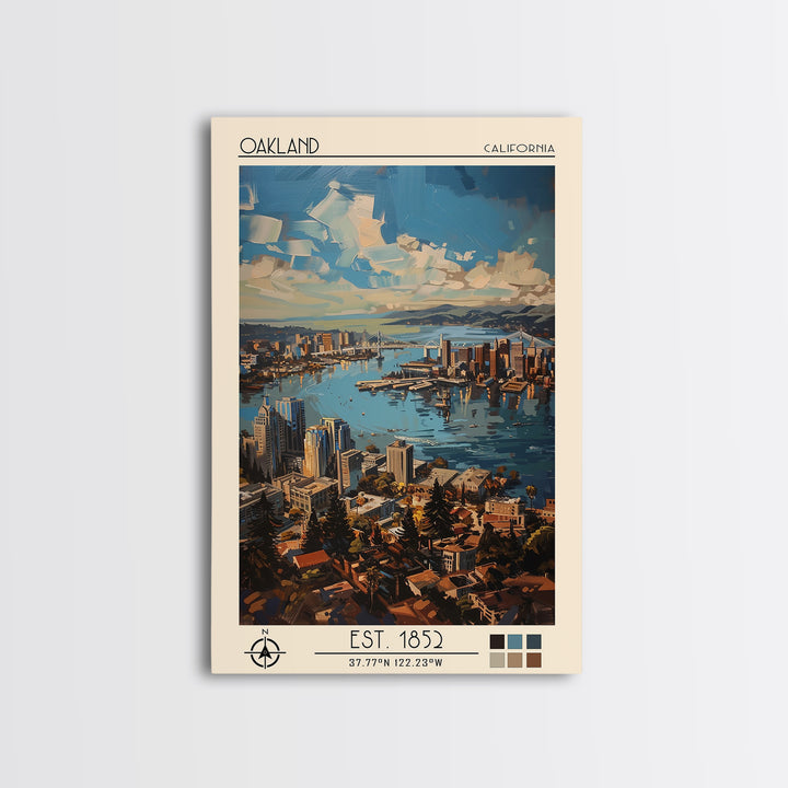 Oakland Travel Poster, Framed Canvas Print, City Art Print, Travel Wall Art, City Illustration, Colorful Wall Art, Home Office Decor