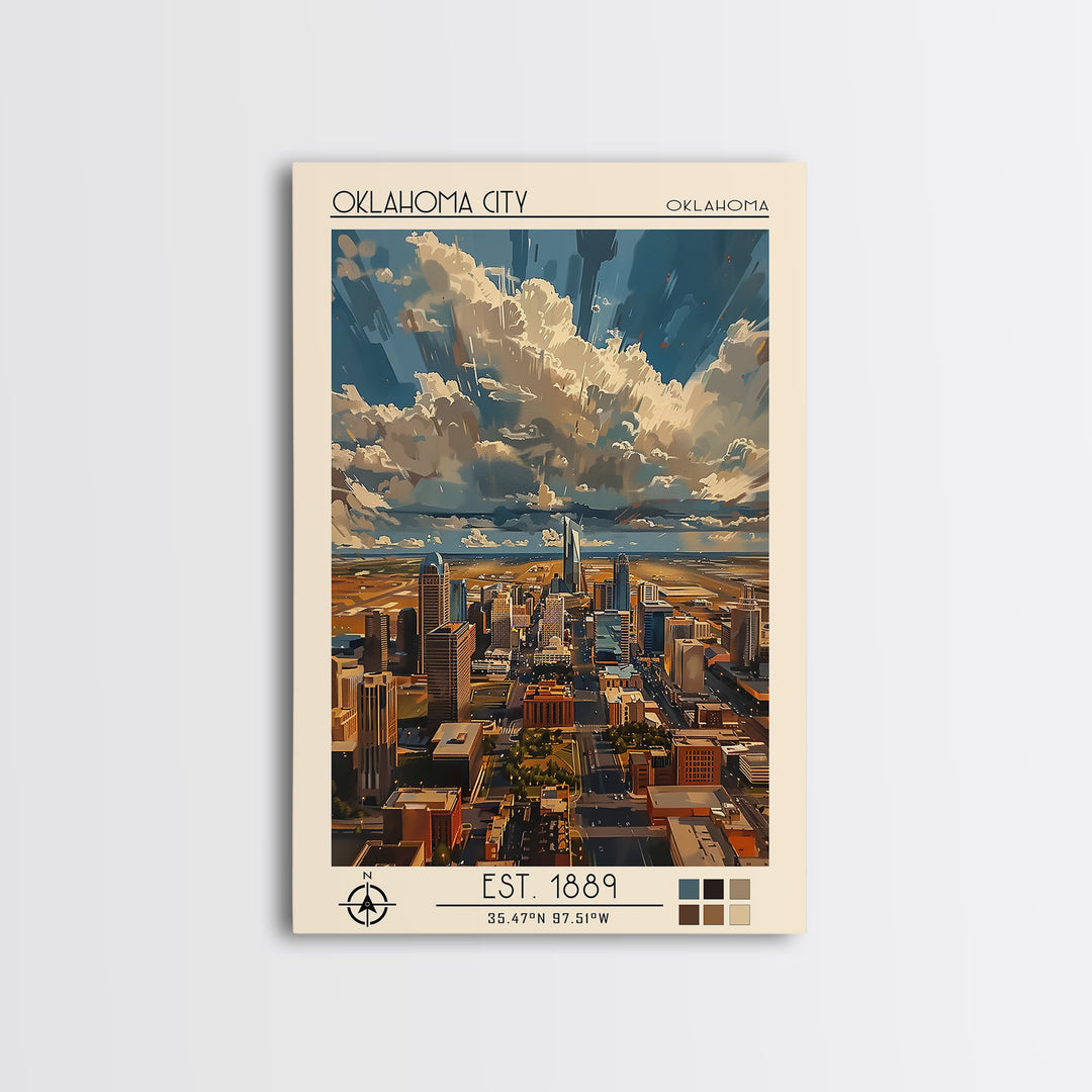 Oklahoma City Travel Poster, Framed Canvas Print, Travel Art Print, Modern Wall Decor, Retro Wall Art, Poster Print, Travel Wall Art
