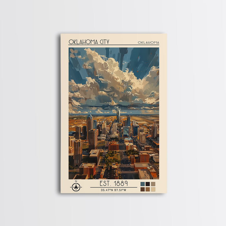 Oklahoma City Travel Poster, Framed Canvas Print, Travel Art Print, Modern Wall Decor, Retro Wall Art, Poster Print, Travel Wall Art