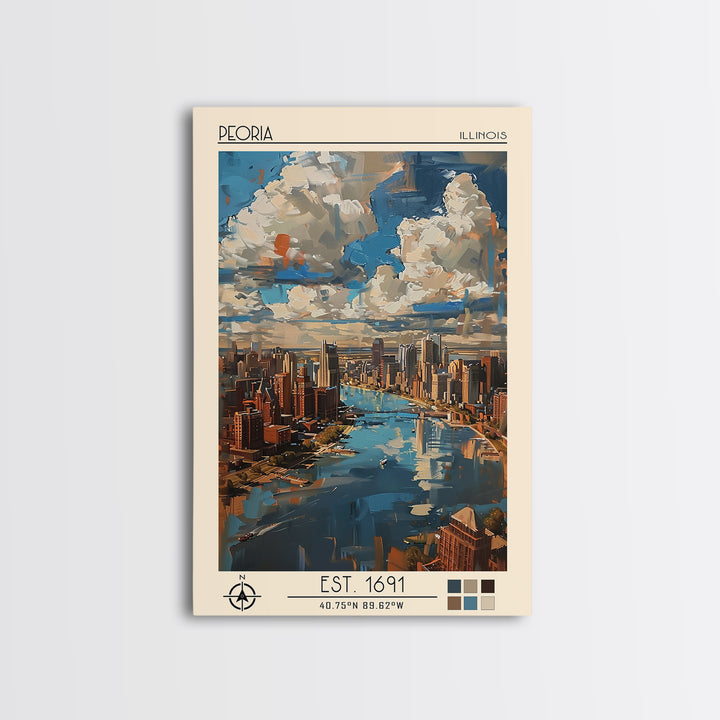 Peoria Illinois Travel Poster, Canvas Print, Vintage Travel Print, City Wall Art, Vintage Poster, Vintage Travel, Vintage Travel Art